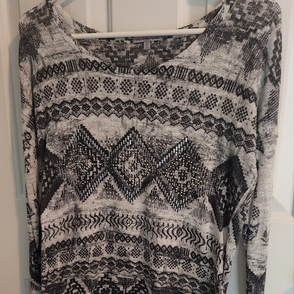Studded Aztec pattern lightweight sweater.